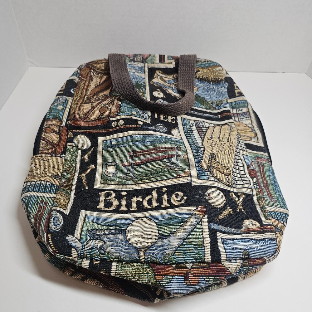 Golf Tapestry Tote Bag Birdie Golf Course Scene Zipper Closure Handbag‎